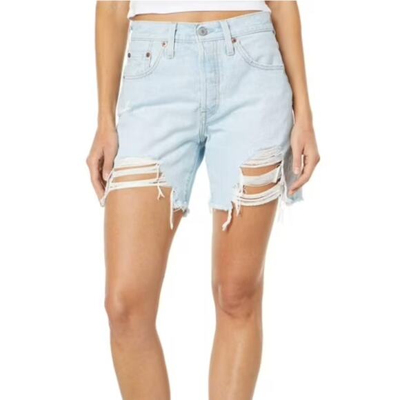 Levi's 501 Mid Thigh Short Shake It Up 30" High Light Wash Cut Off Jean Shorts - Picture 1 of 11
